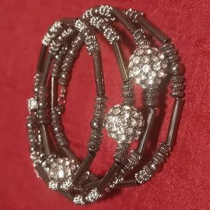 Black & silver wrap bracelet. crystals with metal blackened beads